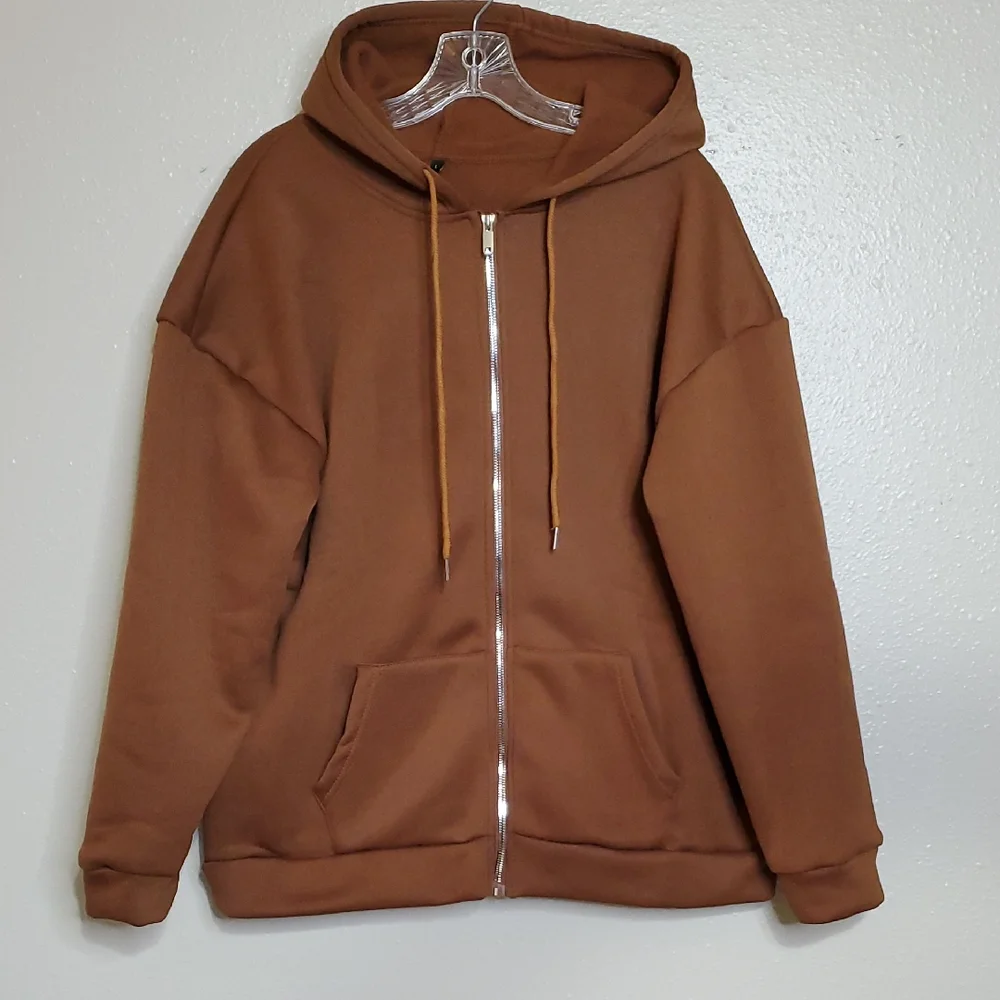 Women's Brown Zip-Up Hoodie Sweatshirt Cabincore Women's Large - Picture 1 of 8